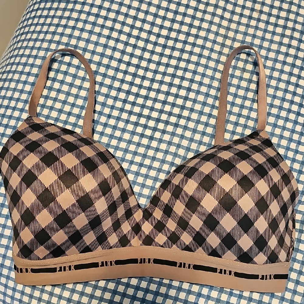 PINK Victoria's Secret Black and Tan Checkered Bra